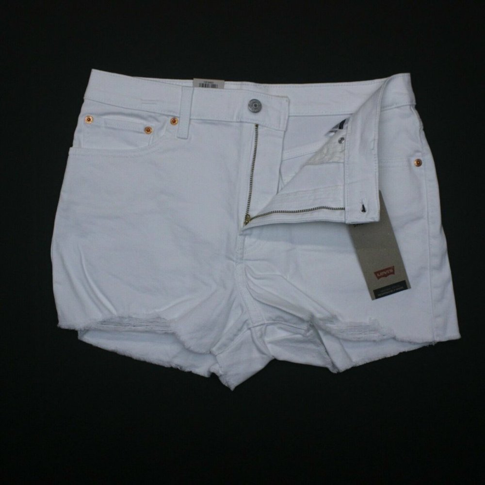 Levi's Women's Salt White Mid Length Denim Jean High Rise Shorts Size W32/14 - Picture 11 of 12